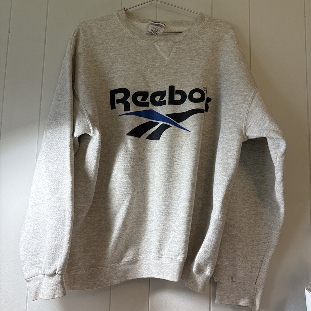 Vintage Men's Size Large Reebok CrewNeck Sweater Sweatshirt Heathered Gray AA3